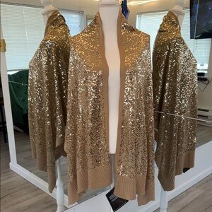 IMAN Gold Sequin Open-Front Cardigan